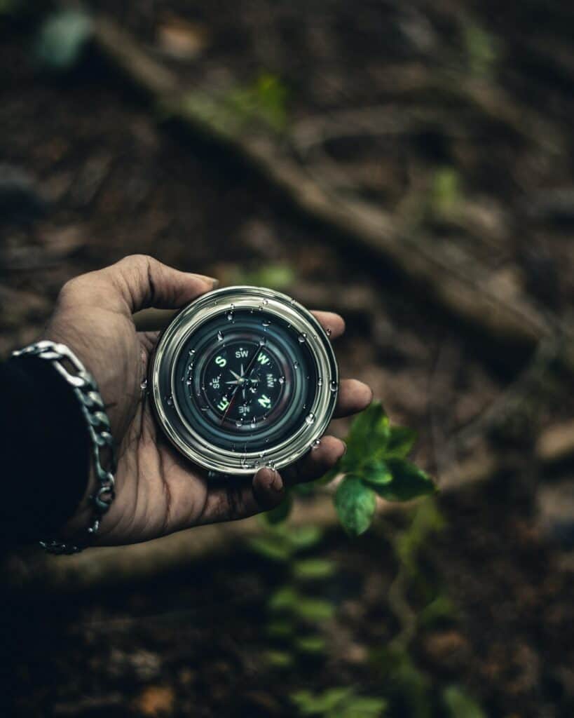 Hand holding compass